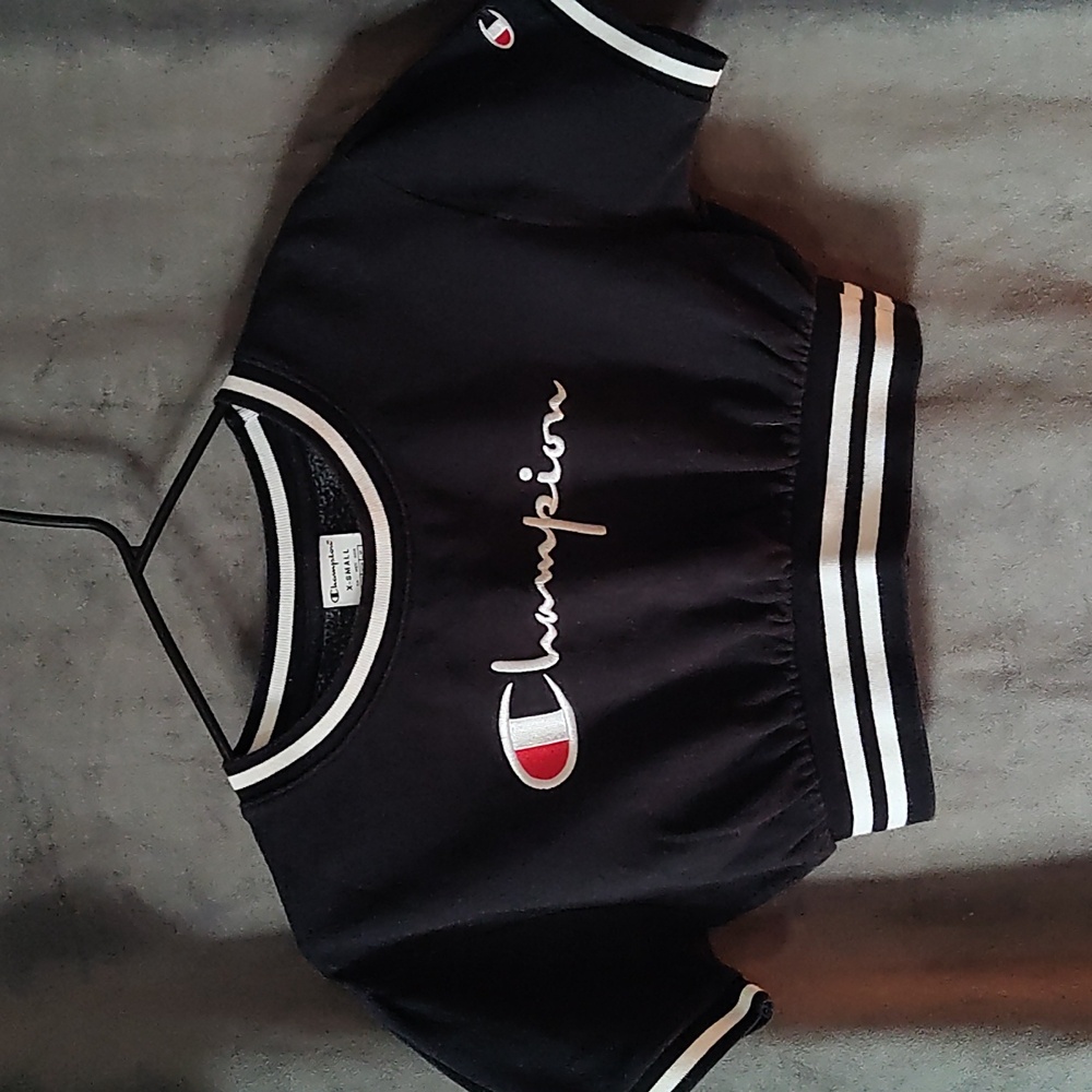 Champion Black and White Logo Crop Top